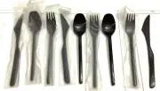 Set Of 9 Black Metal 9 1/4 Inch Cutleries (Knives, Spoons And Forks)