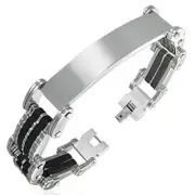 Stainless Steel Two-Tone Name Tag Mens Bracelet