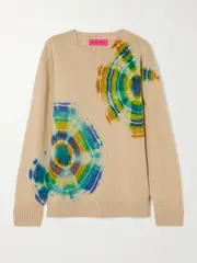 [The Elder Statesman] The Elder Statesman - Geode Racing Crew Tie-dyed Cashmere Sweater - Beige - medium medium Neutrals