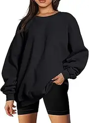 [Generic] Womens Long Crew Neck Sweatshirt - Long Sleeve Hoodies Shirts for Women - Cold Weather Workout Sports Walking Women Clothes for Girls Black