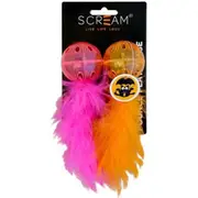 Scream Lattice Ball with Feather Cat Toy - Orange & Pink - 2 Pack