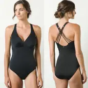 NWT PrAna Black Kayana Criss Cross Strappy Back Swimsuit One Piece Womens 34D/ S