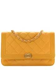 Chanel Yellow Quilted Lambskin Leather Boy Wallet On Chain (Authentic Pre-Loved)