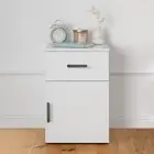 PORTO BEDSIDE TABLE - WHITE - SLIM - OVAL BLACK