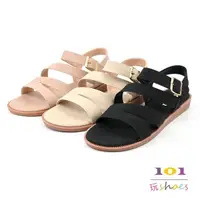 在飛比找momo購物網優惠-【101 玩Shoes】mit. 寬線條平底羅馬涼鞋(黑色/