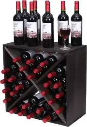 Wine Rack Cabinet Countertop Wooden Stackable Storage Retro Cube 24 Bottles Free