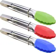 Mini Tongs with Silicone Tips 7-Inch Serving Tongs, 7-Inch, Red Blue Green