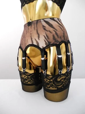 Med or Large Tiger Print Suspender Belt 14 Strap Lycra Designer Burlesque Style