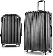 [Wanderlite] Luggage Set 20" 28" Black Trolley Suitcase Hand Luggages Hard Case Shell, Travel Strap Bag Carry On Adult Kids, Lightweight Roller 4 Universal Wheels