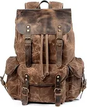 [WUDON] Leather Backpack for Men, Waxed Canvas Shoulder Rucksack For Travel School