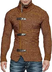 [Generic] Men's Button Turtle Neck Cardigans Zipper Front Casual Sweaters for Men Male Turtleneck Cardigan Sweater