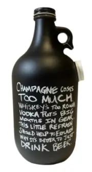 Growler Jug; Rare Novelty 52-Ounce, Witty Wording-Two Caps; Doubles as Bank Fun!