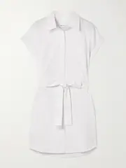 [Matteau] Matteau - Belted Organic Cotton-poplin Mini Shirt Dress - White - 3 3 White