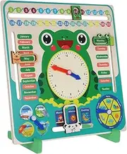 Abaodam Kids' Wooden Clock Calendar Learning Toy Montessori Cognitive Teaching Aid Frog Time and Date Educational Tool Classroom Education Clock Children Teaching Supply