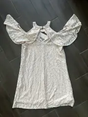 NEW NWT Candies Peach Blush Floral Lace Overlay Short Halter Dress Size Small