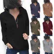 Women's Long Sleeve Quarter Zip Sweatshirts Casual Pullover Shirts with Pocket