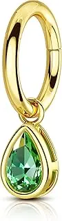 [COCHARM] 14G Clicker Belly Button Rings Gold Plated Belly Rings for Women Dangle Green CZ Navel Piercing Jewellery Stainless Steel Navel Bar