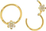 [365 Sleepers] 316L Surgical Steel 16G Unisex Gem Flower Hinged Hoop Segment Nose Ring Helix Tragus Septum Earring Body Piercing Jewelry