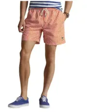 Polo Ralph R.L.Y.C Lauren Club Striped Swim Trunks Orange White ( XL )