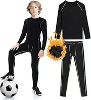 [BAEIDO] Kids Thermal Base Layer Set, Quick Dry Velvet Lined Compression Long Sleeve Tops and Leggings for Boys Girls Winter Warm, Soft Athletic Stretch Underwear for Football Biking Ski Running