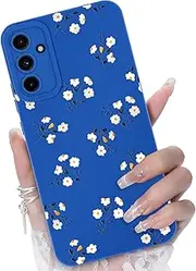 [CASBST] for Samsung Galaxy A54 5G Phone Case, Fashion Flower Pattern Design Girls Women Liquid Silicone Cover, Slim Shockproof and Scratch-Resistant Soft Case for Samsung A54 - Blue