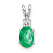 14k White Gold 7x5mm Oval Emerald AAA Real Diamond pendant