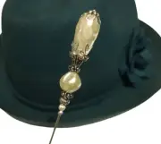 HATPIN with Baroque Freshwater FAUX PEARL on Silver Finish Setting - 8 inch
