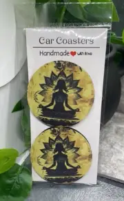 2 PC Car Cup Holder Coaster Set 2.75" Anti Slip Silicone Back New Goddess