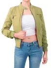 MixMatchy Casual Faux Suede Ribbed Hem Zip Up Bomber Short Jacket