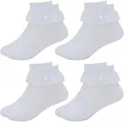 [Snegyu] Thin Ruffle Socks with Ruffles Girls Ruffle Socks Socks with Lace for Children Summer White Cotton Socks Princess Socks