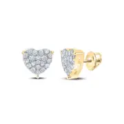 10kt Yellow Gold Womens Round Diamond Heart Cluster Earrings 1.00 Cttw