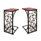 Set of 2 Leaf Side Sofa End Table Wood Top Metal Base Couch End C Shape