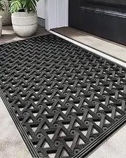 DEXI Front Door Mats for Entryway, Low Profile Non Slip Doormat Outside, All Weather Dirt Trapping Waterproof Welcome Entrance Mat, 61 x 91cm,Black