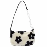 Nevenka Women Plush Flower Cross-Body Bags Soft Shoulder Bag With Chain