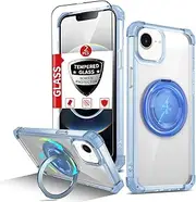 IYTRRYH for iPhone 16E Case Magnetic Compatible with MagSafe Wireless Charging,with 2 Screen Protector,Built-in 360°Kickstand Ring Military Grade Drop Heavy Duty Protection Shockproof Phone Case Blue