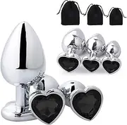 Metal Anal Plug - Heart Butt Plug Set 3 Pcs Anal Plugs, Buttplug, But Plug, Sexual Stimulation Device for Butt Plug Set, Anal Sex Toy Butt Toys Anal Toys, Butt Training Plugs Kit for Women Men Couple(Black)