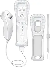 (2 Pack White) Remote Controller with Motion Plus for Wii/WII U, 2 in 1 Remote with Nunchuck Controller for Wii/WII U Console