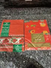 Lot Of 2 Vintage 80s Christmas Vinyl Tablecloths 52x52 Square Holiday New NOS