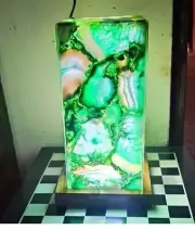 Ethnic Green Agate Stone Table Lamp Artful Stone Design with Warm Light