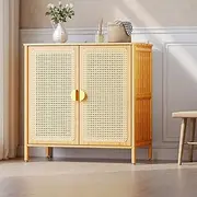 Pellebant Boho Buffet Cabinet with Storage, Bamboo Sideboard Cabinet with Rattan Decorated Doors and Shelves, Kitchen Pantry Cabinet for Hallway, Entryway, Living Room, Natural