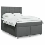 Box Spring Bed with Mattress Dark Grey Queen Fabric vidaXL