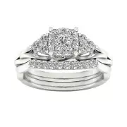 10k White Gold Round Cut 0.62Ct Diamond Bridal Set Ring Size 9 Clarity I2