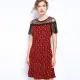 【A’bella 艾貝菈】赭紅雙色圓點拼接黑紗領短洋裝(中大尺碼/L-5XL)