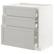 METOD / MAXIMERA base cab f hob/3 fronts/3 drawers, white/Lerhyttan light grey, 80x60x80 cm