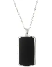 [Cudworth] Polished Rhodium Plated Sterling Silver Dog Tag Pendant in Black