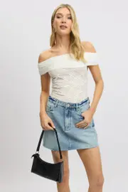 White Textured Top Off Shoulder - Size 16XL, Women's Top