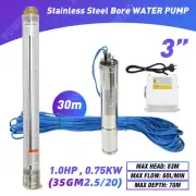 3" 1.0HP 0.75KW Stainless Steel Bore WATER PUMP Deep Well 83m head 60 l/min flow