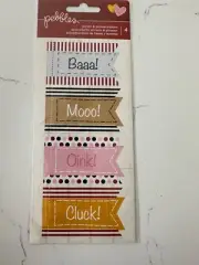 Pebbles Accent & Phrase Stickers 4 PC Animal Noises ~ Baaa! Mooo! Oink! Cluck!
