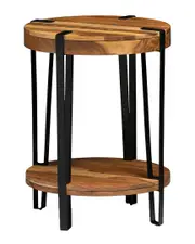 Alaterre Ryegate Natural Live Edge Solid Wood with Metal Round End Table
