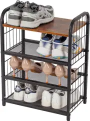Shoe Rack, 4-Tier Shoe Organizer with Guardrails, Heavy-Duty Metal Mesh Shelves